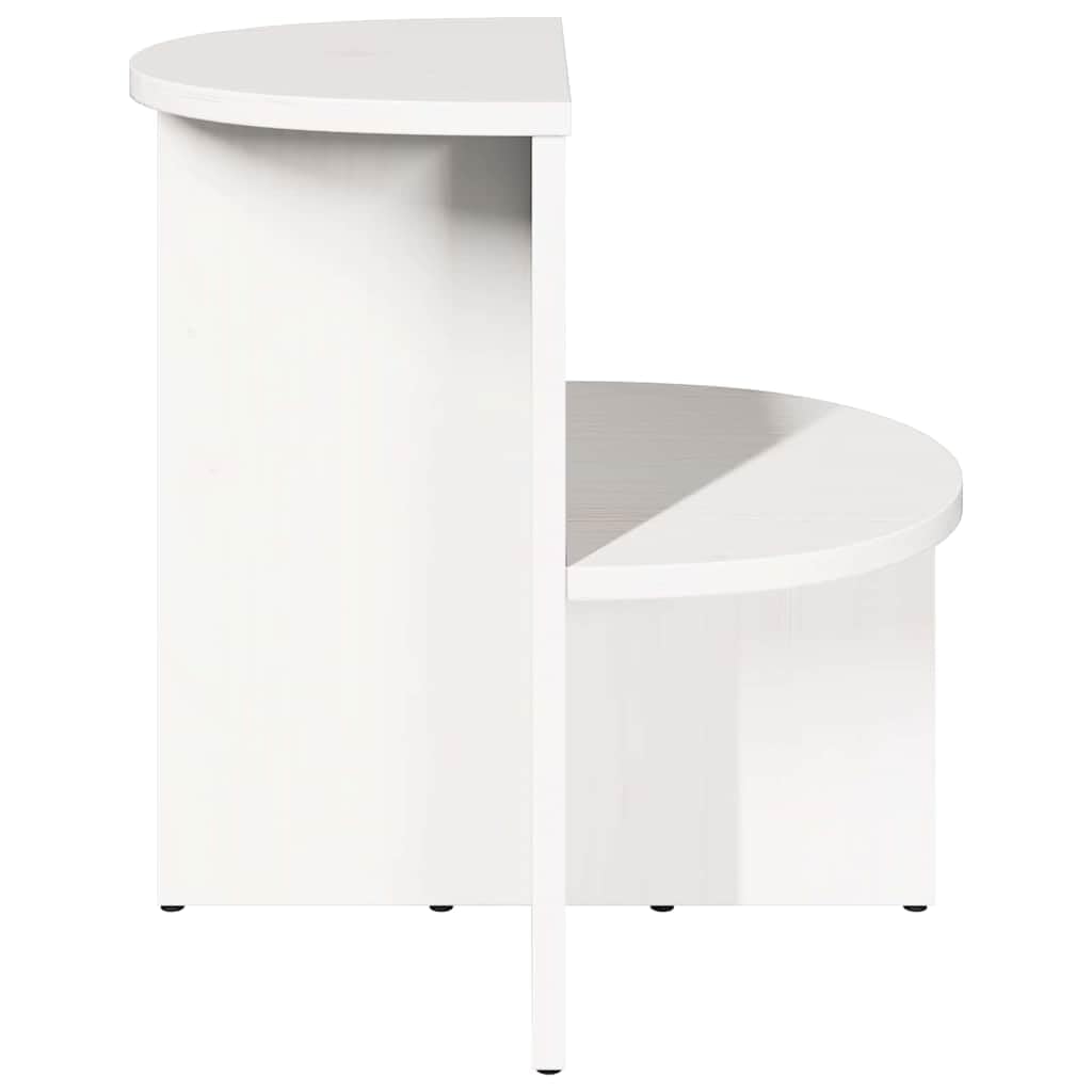 Couchtisch Weiß Massivholz Kiefer 50 x 40 x 50 cm rund Wohnzimmer Beistelltisch mit Ablage Stauraum, Stabiler Sofatisch für Lounge und Kaffeezubehör