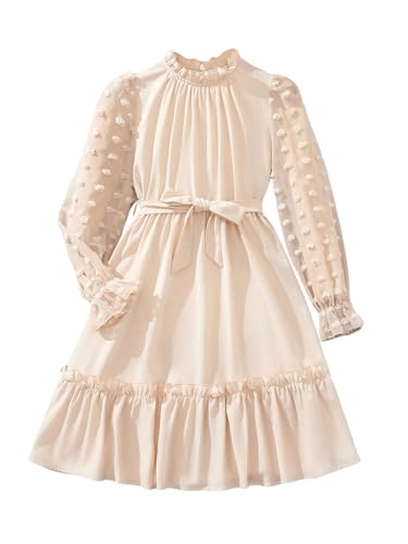 Floerns Girl's Swiss Dots Bishop Long Sleeve Frill Mock Neck Party A Line Dress