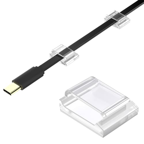 Image of AGPTEK Pack of 60 Cable Clips, Self-Adhesive, Adjustable, Premium Acrylic Cable for Electrical Wire Storage, Cable Ties, for Office Organiser, PC, Charger, Lamp, LED Strip, Transparent