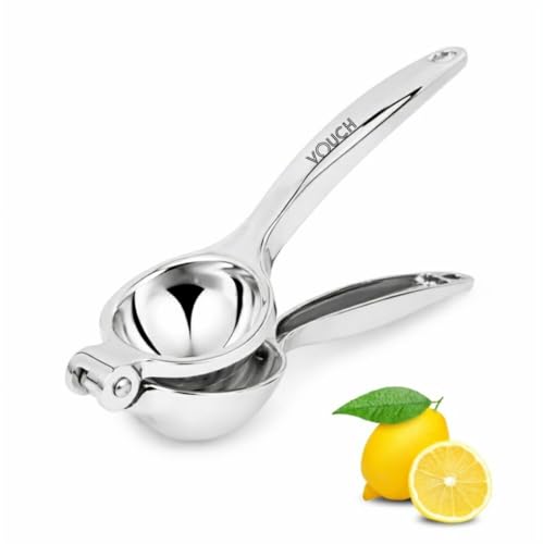 Image of VOUCH Lemon Squeezer Stainless Steel Finish | Heavy Duty Manual Citrus Juicer for Lemon & Lime | Modern Hand Press Juice Extractor | Easy Grip Handle | Essential Kitchen Gadget