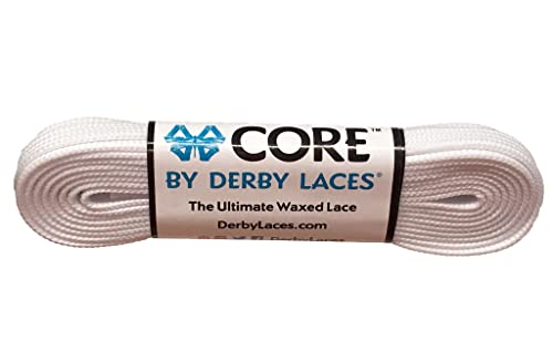 Derby Laces CORE Narrow 6mm Waxed Lace for Figure Skates, Roller Skates, Boots, and Regular Shoes (White, 96 Inch / 244 cm)