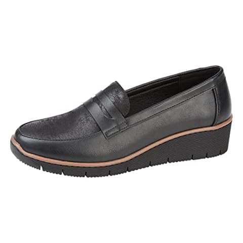 Ladies Wedge Womens Two Tone Loafers Pump Faux Leather Black Slip On Shoes Size Black PU UK 6 Cover