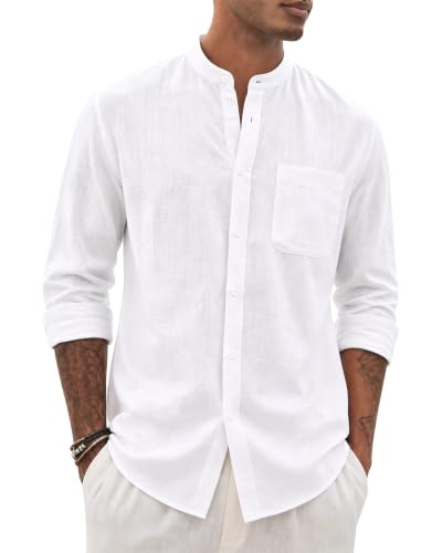 Alimens & Gentle Men's Cotton Linen Long Sleeve Shirt