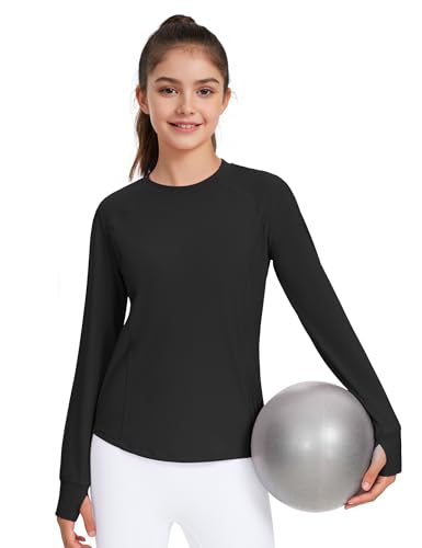 JOCMIC Girls Long Sleeve Shirts Athletic Shirt with Thumb Holes Kids Crew Neck Basic Tee Tops for Sports Gym Yoga2