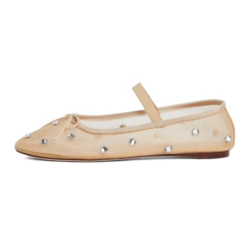 XYD Women Girls Ballet Flats Slip On Closed Almond Toe Elastic Single Strap Bowknot Cute Dress Date Shoes3