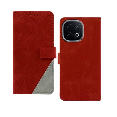 Image of amazon basics Iqoo 13 5G Flip Cover | Card Pockets Wallet & Stand | Flip Cover for Iqoo 13 5G (Red with Grey)