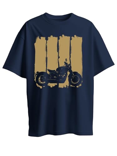 Image of T-Shirt for Men - 100% Cotton Ladakh Motorcycle Rider Half Sleeve Round Neck Graphic Print | Regular & Oversized Fit | 180 /220 GSM | S-5XL | Black, Navy Blue, Olive, Red, White