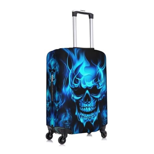 Travel Luggage Cover, High Elasticity Zipper Closure Luggage Suitcase Protector, Anti-Scratch Luggage Case Bag - Fits 19-32 inch Luggages (Skull Blue Flame)3