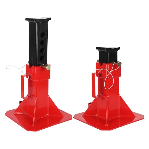 22 Ton Jack Stands, Heavy Duty Pin Type Professional Car Jack Stand with Lock for Supporting Trucks, Trailers and Equipment, Adjustable Height to 19" Fit, 44000lbs Capacity, 1 Pair, Red