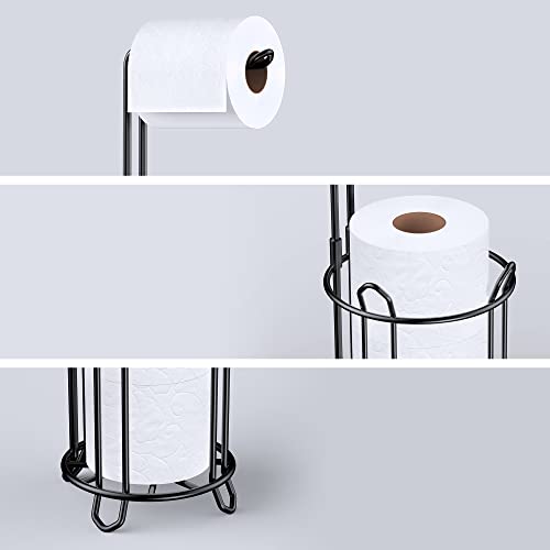 Meangood Toilet Paper Holder Stand and Tissue Paper Roll Dispenser for 4 Mega Rolls, Bathroom Free Standing Tissue Roll Storage Holder Rack, Metal (Black1) by Meangood - Used condition - Image 4