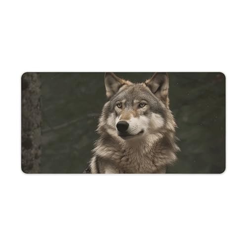 Tapis de souris de jeu loup gris 30,5 x 61 cm grand tapis de bureau antidérapant