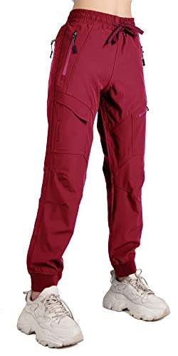 Singbring Women's Athletic Hiking Cargo Joggers Pants Outdoor Workout Lightweight Quick Dry Upf 50 Zipper Pockets (Wine88-S) #TOP1