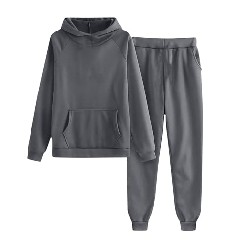 Jogginganzug Mädchen Set Elegant Trainingsanzug Warm Freizeitanzug Hoodies Sport Hosenanzug Casual Bekleidungsset Outdoor Sportanzug Einfarbig Hoodie und Jogginghose 2 Teilig Outfit (Dark Gray, 11-12)