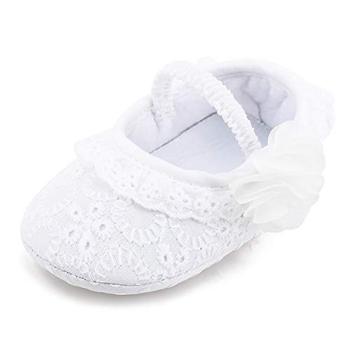 OOSAKU Baby White Embroidered Dress Shoes for Girls Slipper (9-12 Months, White)