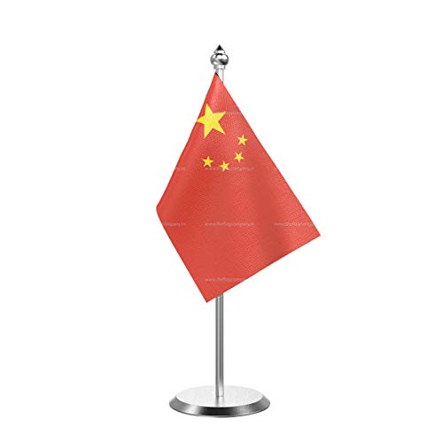 Image of The Flag Company Country Table Flag Single Stainless Steel Stand for Home and Office Desk,Conference (China)