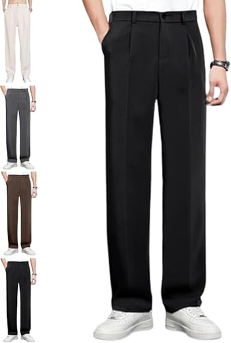 Pulisa Mens Pants, Easemotions - Super Stretch Ice Silk Comfort Everyday Pants, Relaxed Fit Straight Leg Dress Trousers