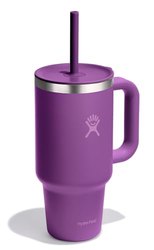 Image of Hydro Flask Travel Tumbler with Handle, Lid and Straw - Insulated Stainless Steel in 32 Oz Beachplum Purple