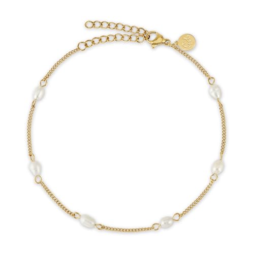 GD GOOD.designs Fußkettchen mit echten Süßwasserperlen - Goldene Fußkette Perlen wasserfest - Verstellbare Fußkette Damen in Gold