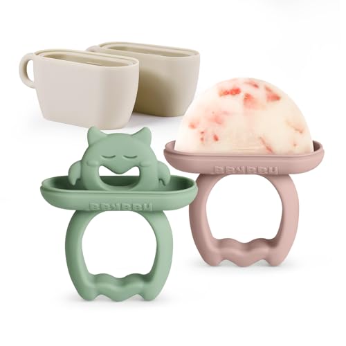 Image of Haakaa Chilly Monster Breastmilk Popsicle Molds, Silicone Popsicle Molds for Baby Teething Relief, BPA Free Frozen Breast Milk Teether Popsicle Maker & Ice Pop Molds for Infant 6m+ (Blush + Pea Green）