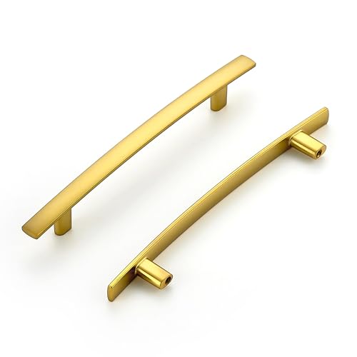 Image of Ravinte 30 Pack Cabinet Handles Brushed Brass Cabinet Pulls Kitchen Cabinet Handles,Curved Drawer Pulls in 7-1 /4 Inch Length with 5 Inch Hole Center Arch Kitchen Cabinet Hardware