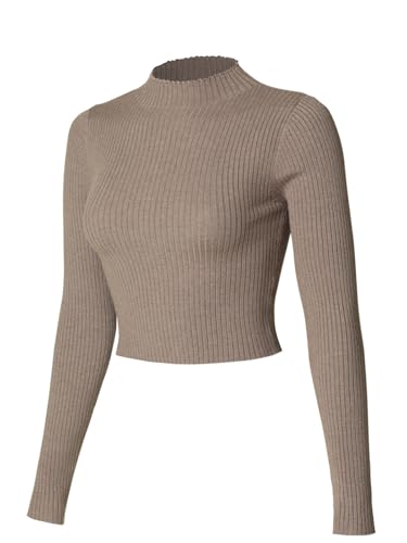 Image of MixMatchy Women's Basic Long Sleeve Mock Neck Ribbed Sweater Fitted Crop Knit Pullover Tops