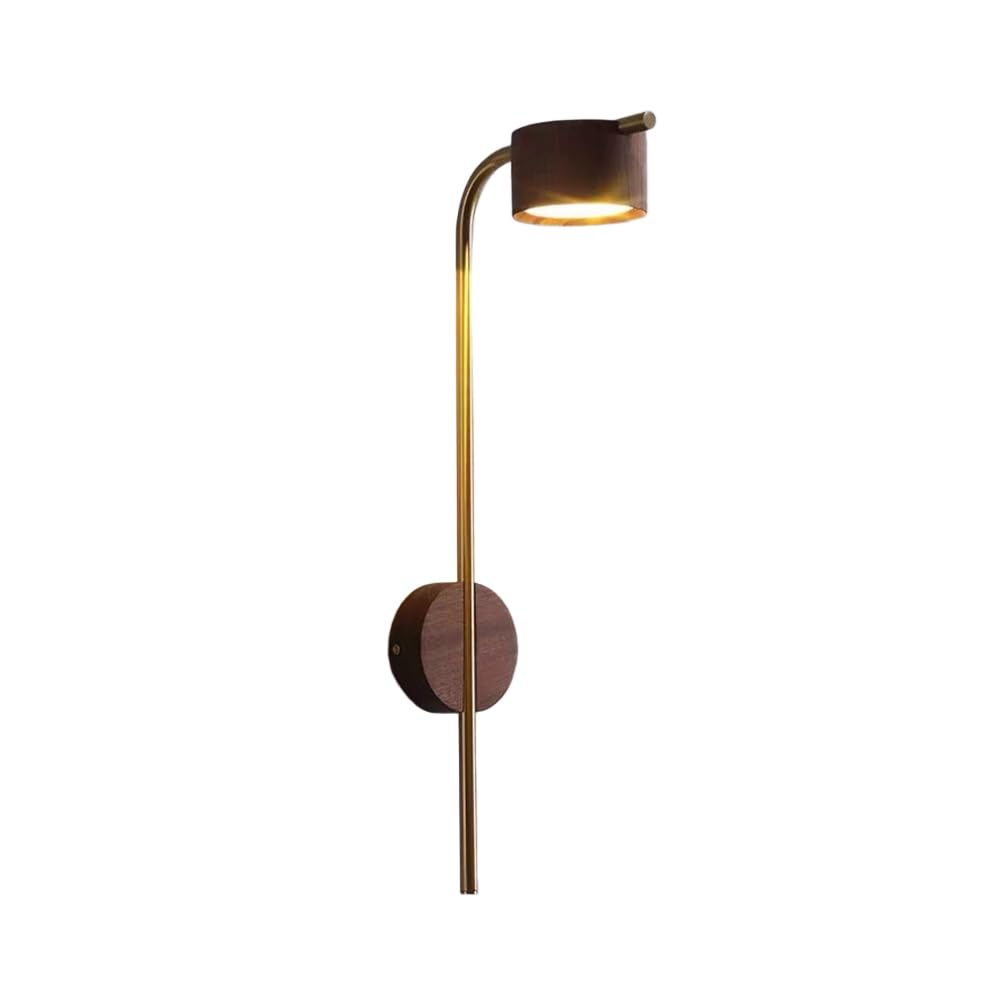 Lampada da Parete in Legno Nordico, Applique da Parete con palo Lungo in Ottone Dorato, Applique da Parete Vintage in Noce cablate, Lampada da Lettura a Parete per Comodino, Camera da Letto, sogg