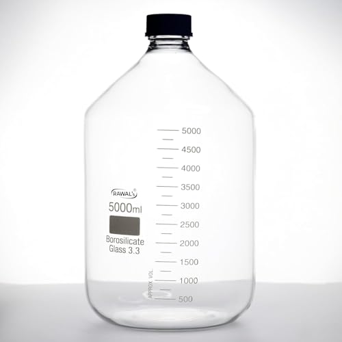 Image of RAWAL'S 5000ml Borosilicate Glass Reagent Bottle - Heavy-Duty Lab Bottle with Leak-Proof Screw Cap | Chemical Storage Container for Laboratory, Scientific, Industrial & Professional Use