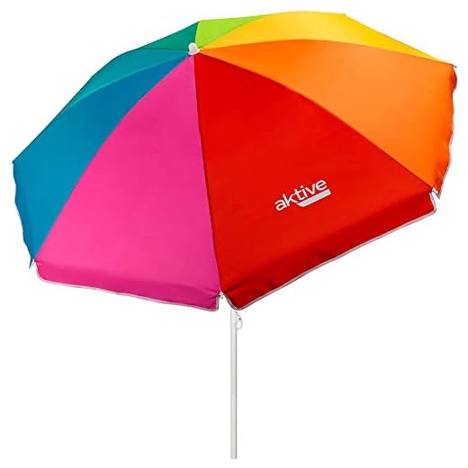 AKTIVE Parasol, Ø180 cm, avec Filtre UV50 Protection, Mât Ø22-25 mm, Comprend Sac de Transport, Parasol Pliable, Imprimé Multicolore, Beach