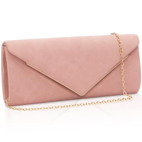 Larcenciel Pochettes et Clutches Femme, Sac Bandoulière en Suédine avec Chaîne Détachable Sac Soiree Tendance, Chic Pochette Mariage Femme Enveloppe Sacoche pour...