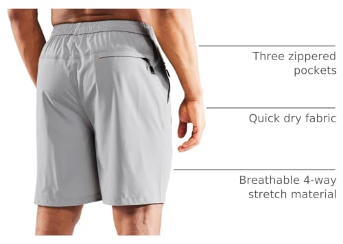Image of MIER Men's Quick Dry Running Shorts with Zipper Pocket Elastic Waist Athletic Workout Exercise Shorts