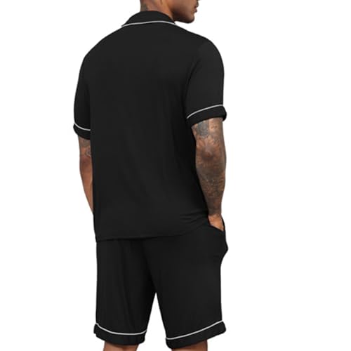 Xiaojmake Mens Modal Pajamas Sets Short Sleeve Lapel Button-Down Silk Satin Sleepwear Two Piece Silky Loungewear with Pockets3