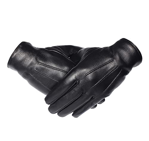 Guantes de cuero genuino negros para frío extremo con forro de lana y pantalla táctil
