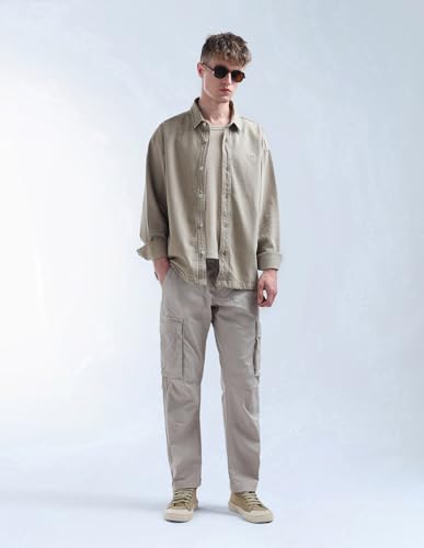 Image of Flying Machine Men's Oversized Fit Shirt | Solid | Long Sleeves | Shirt for Man