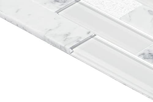 Daltile SimplyStick Mosaix 1.25\" x 4\" Marble Stone and Glass Peel and Stick Brick-Joint Mosaic in Carrara White for Walls and Backsplashes | (12 PC Per Carton) (11.64 SQFT Per Carton)