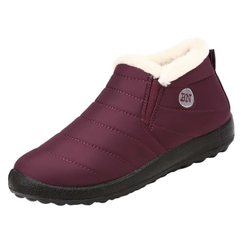 Generico Botas de mujer de invierno de nieve a la moda, zapatos elegantes cómodos, forro cálido, suela interior a prueba de viento, jardinería, botas de piel de ante media altura, violeta, 42 EU