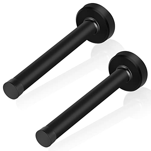 Door Stops, 6 Inch Long Door Stopper, Wall Mount, Black Doorstops Heavy Duty Solid Brushed Stainless Steel Door Stop With Soft Rubber Bumper Tips, 2 Pack #TOP15