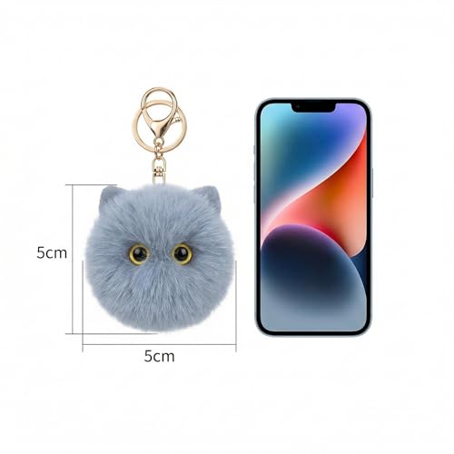 Cute Blue Cat Plush Keychain - Kawaii Ocean Cat Pom Pom Bag Charm, Cool Keychain for Backpack Purse, Gift for Boys Girls Women - Image 3
