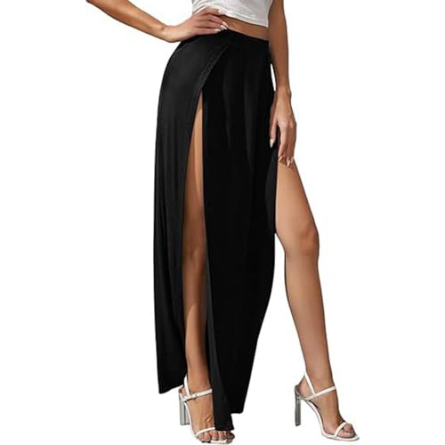 Jupe longue élégante femme taille haute élastique et fente confort