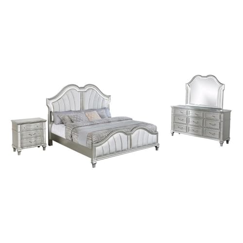 Best Quality Furniture Silver Embossed Wood Bedroom Set with Queen Panel Bed