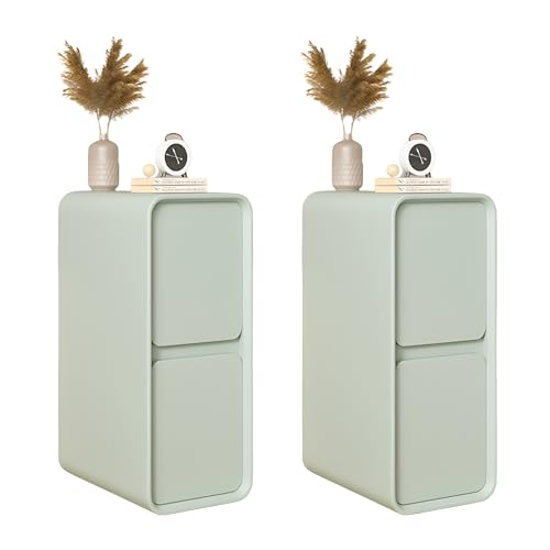 LITFAD Modern Narrow Faux Leather Surface Nightstand Solid Wood Drawer