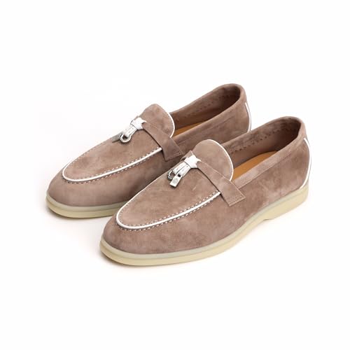 Image of XOBZJH Women's Leather Suede Loafers Flats - Slip-On Penny Loafers with Soft, Comfortable Driving & Dress Shoes for Casual Office Work All Day