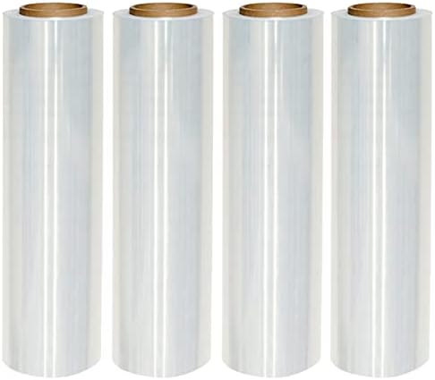 18" x 1500 Feet 80 Gauge 20Micron, Industrial Clear Cast Stretch Wrap, Durable Adhering Plastic Pallet Wrap Film Roll (4 Pack)