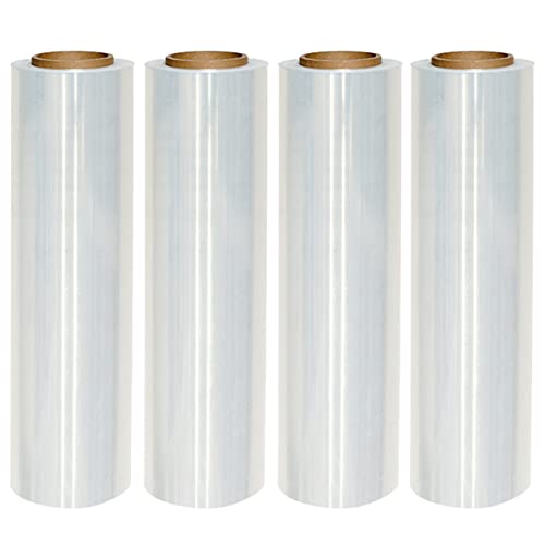 18" X 1500 Feet 80 Gauge 20Micron, Industrial Clear Cast Stretch Wrap, Durable Adhering Plastic Pallet Wrap Film Roll (4 Pack) #TOP1