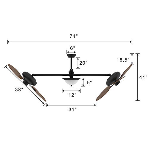 reiga 86" Oil-rubbed Bronze Quiet Motor Dual Ceiling Fan with LED Light Kit Remote Control, 3-speed, Dimming and Color Temperature Adjustment, Manually Increase Angle