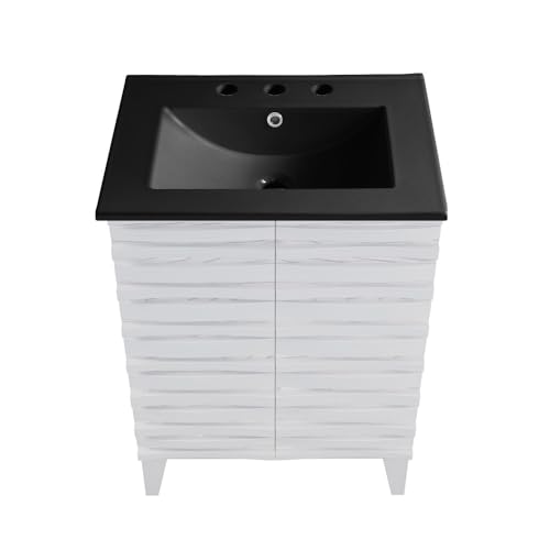 Image of Swiss Madison Cascade 24 in. White Oak Bathroom Vanity with Black, 3-Hole Ceramic Sink Top