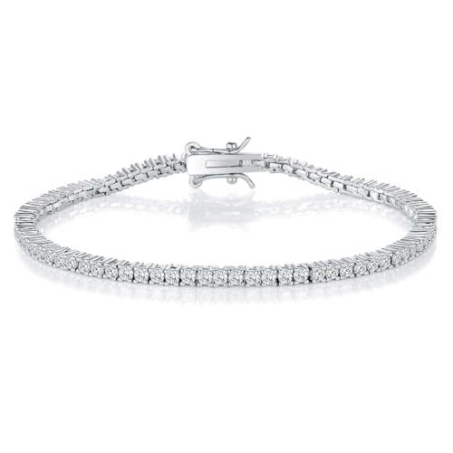 Gemsme 2.0MM Tennis Bracelet for Women and Men，18K White/Yellow Gold Plated Round 2mm Cubic Zirconia Classic Tennis Bracelet