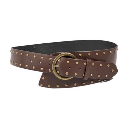 Studded Belt PU Leather Decorative Waist Belt Clothing Accessories 41.34inch Brown