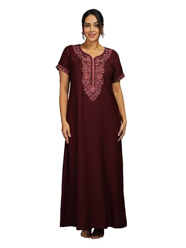 Image of 9shines Label Stylish Alpine Nighty Maxi for Women | Full Length Trendy Nightgown | Premium Nightdress | Nightwear | Heavy Embroidery Nighty with Pockets(2891)