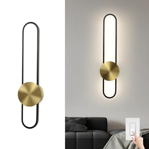 Image of JAYMP Modern Wall Sconce 4000K Dimmable LED Wall Light Fixture, Hardwired Wall Lamp for Living Room, Dining Room, Bedroom, Hallway, Lobby, Entryway, 1 Pack (Brushed Black, H56cm /22inch)