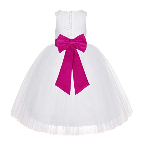 White Floral Lace Junior Flower Girl Dress First Communion Evening Gown LG7 4